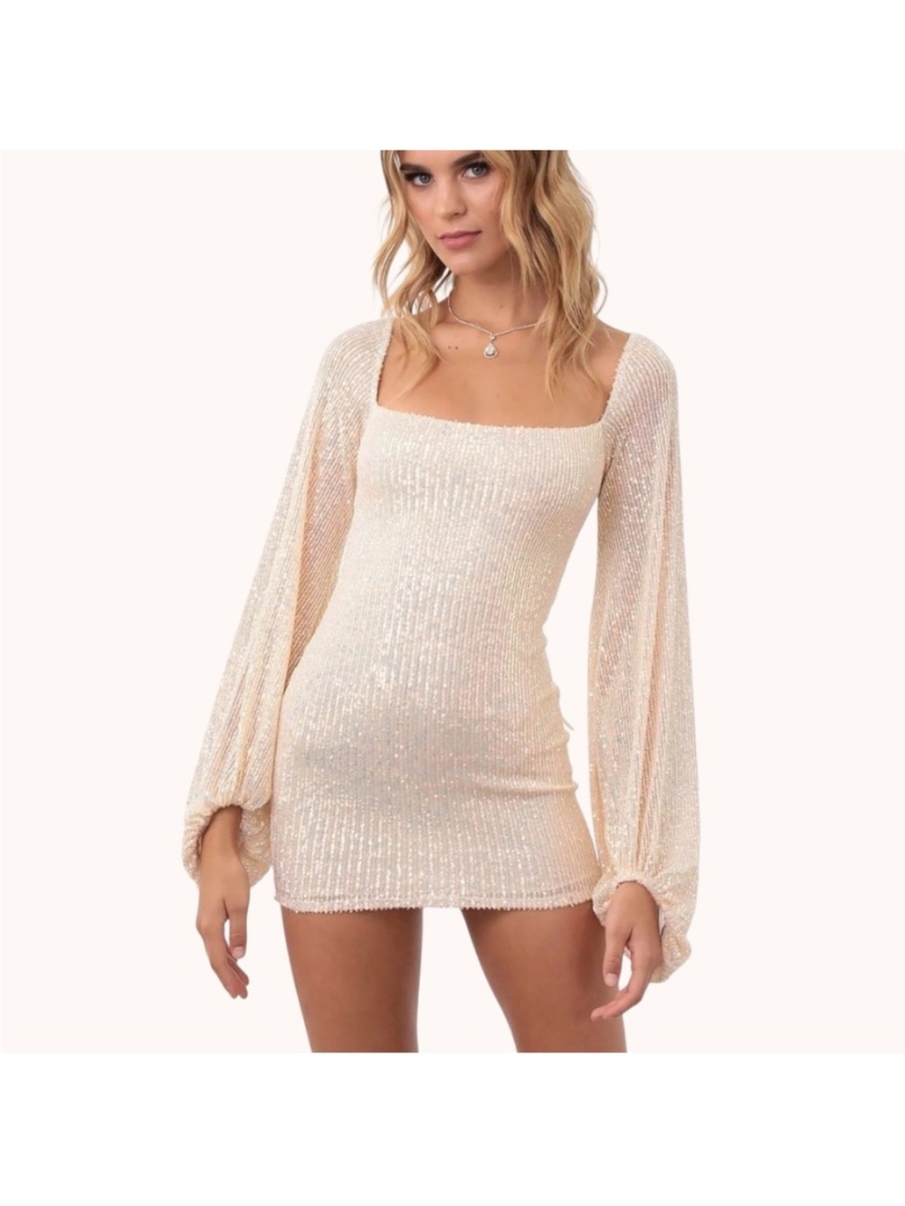 Lucy in the Sky Shantelle Sequin Long Sleeve Mini Dress – Champagne – Size XS